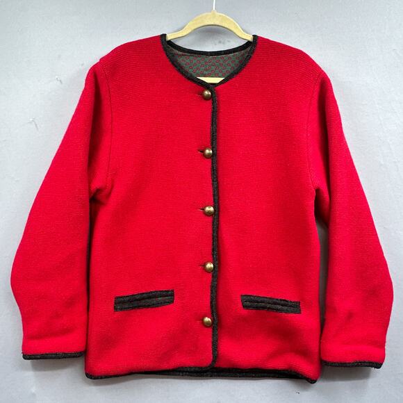 VTG 60s Wool Blazer Sweater Cardigan M/L Red Lined Mod Holiday Academia Granny - Picture 1 of 15